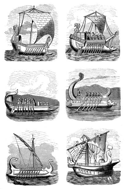 Roman ships Illustration of a Roman ships phoenician stock illustrations