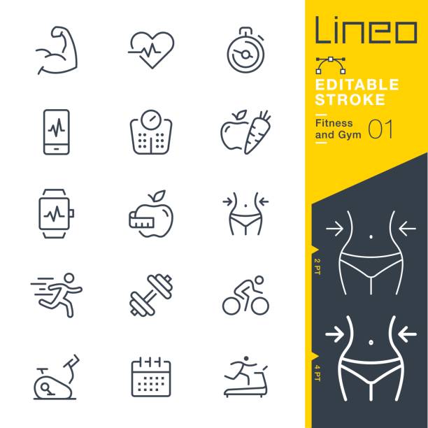 Lineo Editable Stroke - Fitness and Gym line icons Vector Icons - Adjust stroke weight - Expand to any size - Change to any colour gym icons stock illustrations