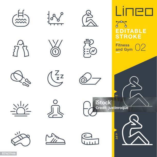 Ilustración de Línea De Trazo Editable Lineo Fitness Y Gimnasio Los Iconos y más Vectores Libres de Derechos de Ícono