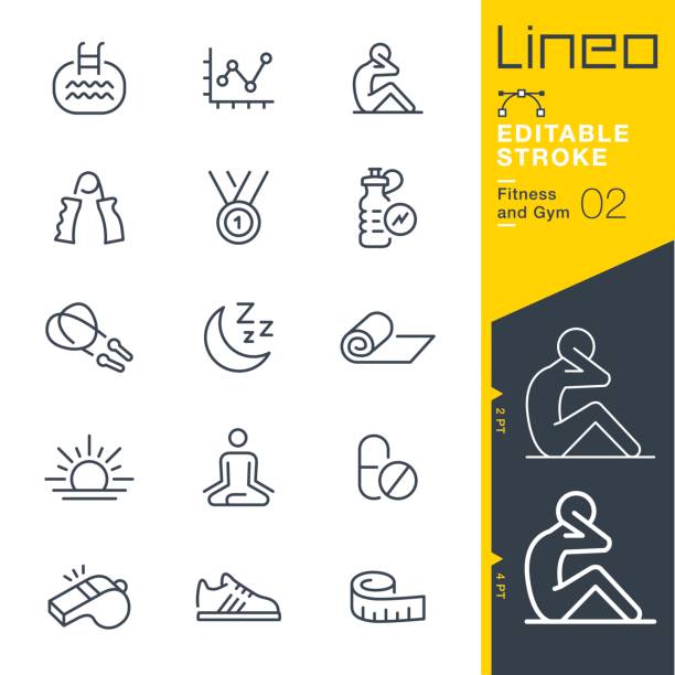 lineo editable stroke - ikony linii fitness i siłowni - sport symbol stock illustrations