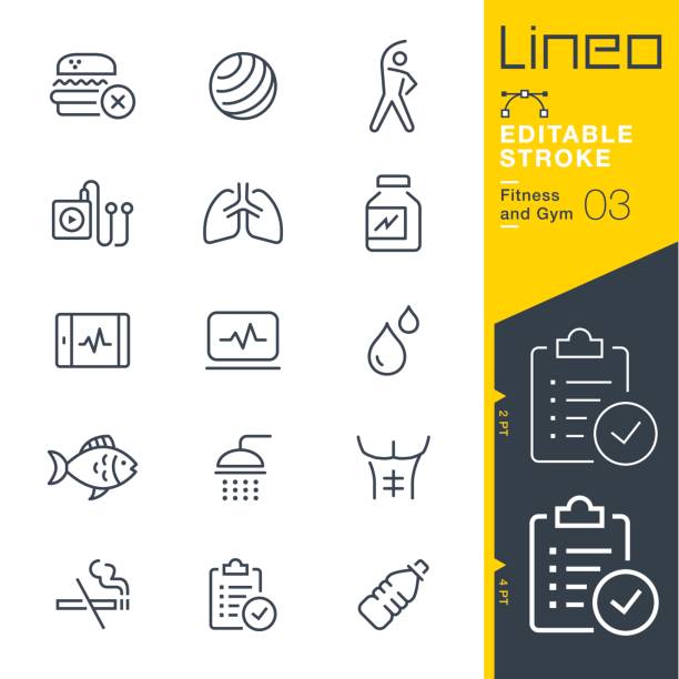 lineo editable stroke - ikony linii fitness i siłowni - equipment household equipment built structure household fixture stock illustrations