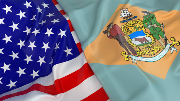 USA flag with flag of Delaware Close-up of USA flag with flag of Delaware delaware us state photos stock pictures, royalty-free photos & images