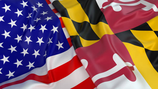 USA flag with flag of Maryland Close-up of USA flag with flag of Maryland maryland us state photos stock pictures, royalty-free photos & images