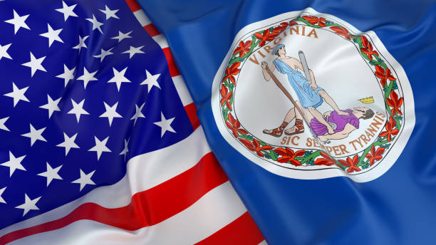 drapeau des usa avec le drapeau de la virginie - virginie état des états unis photos et images de collection