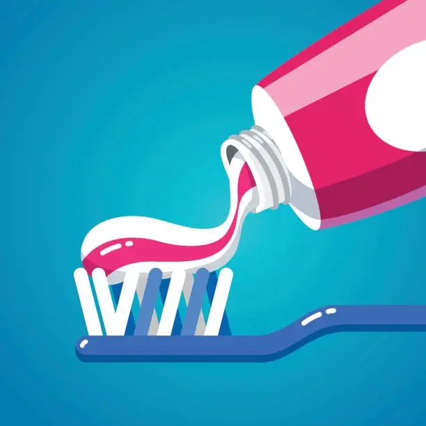 Vector illustration of Squeezing tooth paste from a tube on a toothbrush