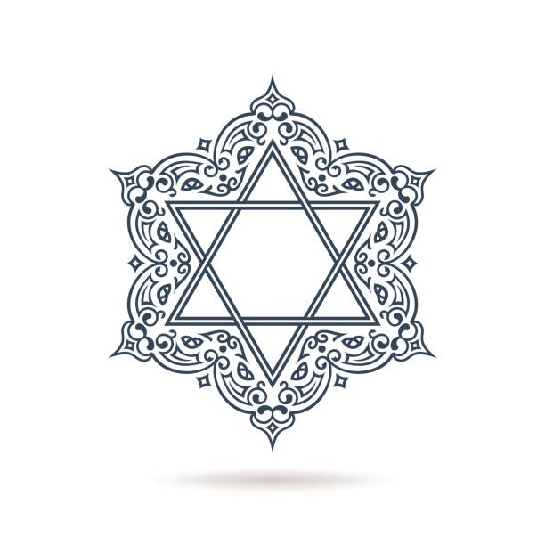 der davidstern. vektor jüdischen ornament. blaue symbol auf weißem hintergrund - hebräisches schriftzeichen stock-grafiken, -clipart, -cartoons und -symbole