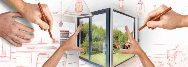 istock Drawing renovation of a Open modern kitchen 831651348