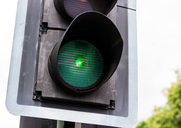 Close up of green light on a traffic light stock photo