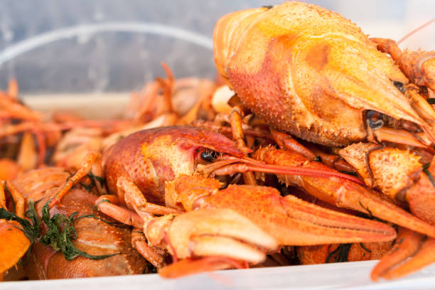 istock red boiled crayfish on a counter of shop 831651598