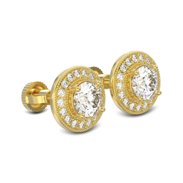 istock 3D illustration two yellow gold diamonds screw post sterling stud earrings with reflection 831651812