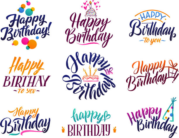 ilustrações de stock, clip art, desenhos animados e ícones de happy birthday elegant brush script text. vector type with hand drawn letters - design element congrats design letter