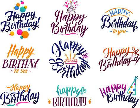 Happy birthday elegant brush script text. Vector type with hand drawn letters. Birthday handwritten text and decoration calligraphy illustration