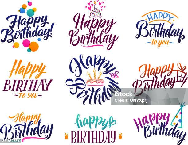 Happy Birthday Elegant Brush Script Text Vector Type With Hand Drawn Letters Stock Illustration - Download Image Now