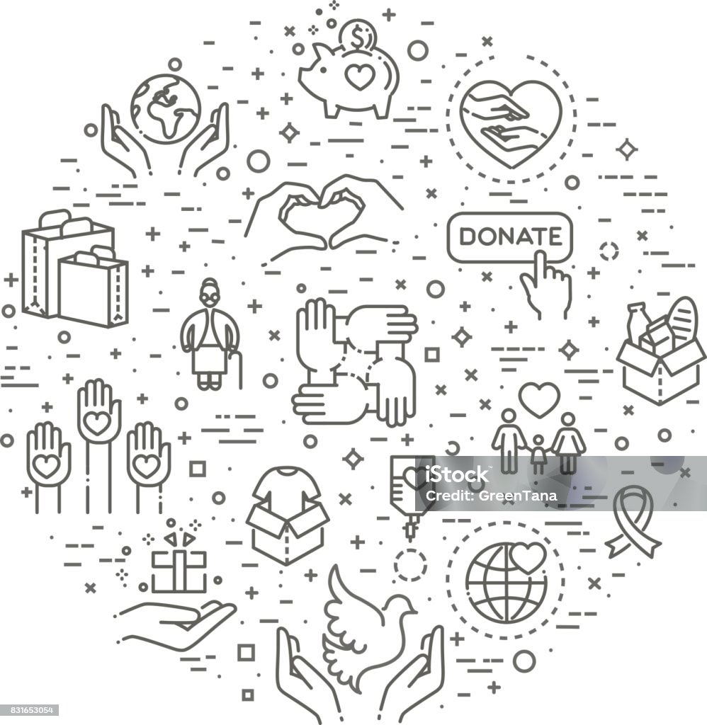 Charity - modern vector line design icons and pictograms set. Charity, donation and volunteering icon set in thin line style Organ Donation stock vector