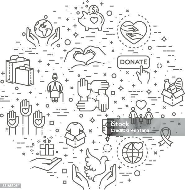 Charity Modern Vector Line Design Icons And Pictograms Set Stock Illustration - Download Image Now