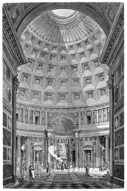 panteon w rzymie, widok na wnętrze - cupola people rome lazio stock illustrations