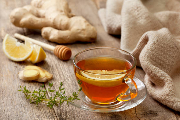 tea with ginger, lemon - herbal tea imagens e fotografias de stock