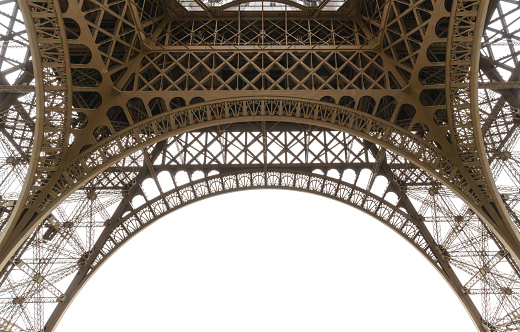 Part of famous Eiffel Tower on white background , Paris , France