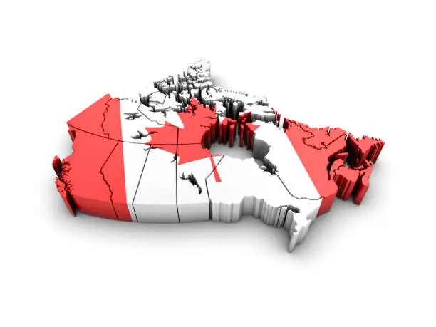 Canada map with flag on white background. 3d render.