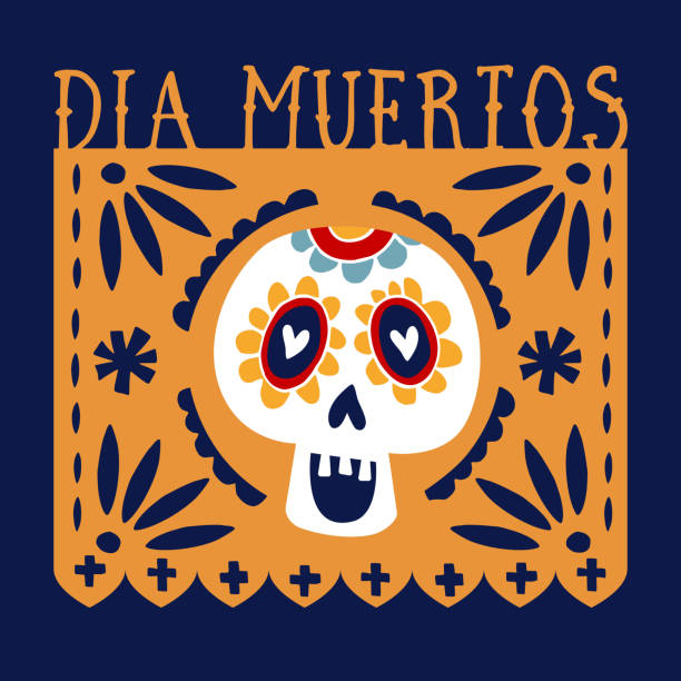 illustrazioni stock, clip art, cartoni animati e icone di tendenza di biglietto d'auguri dia de los muertos, invito. il giorno dei morti messicani. bandiera party tagliata a mano con scull ornametal, calavera catrina. illustrazione vettoriale disegnata a mano, sfondo, banner web - day of the dead skull tattoo mexico