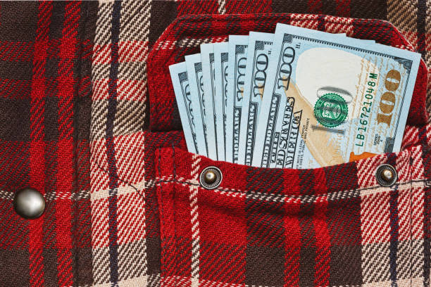 istock Salary in the work checkered shirt pocket 831676200