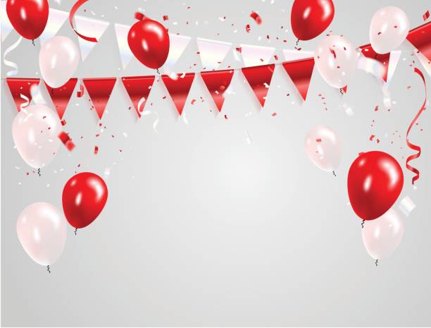 rot weiße luftballons, konfetti-konzept design 17 august happy independence day gruß hintergrund. feier-vektor-illustration. - confetti balloon white background isolated stock-grafiken, -clipart, -cartoons und -symbole