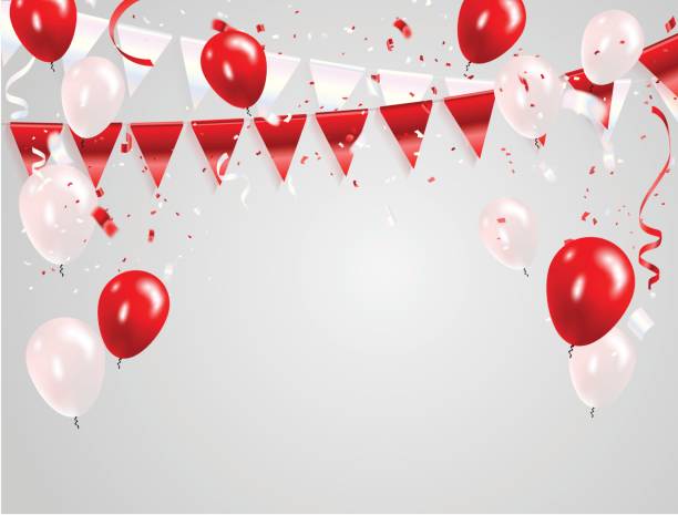 красные белые воздушные шары, конфетти концепции дизайна 17 августа с днем независимости приветствие фоне. иллюстрация «праздничный вектор - confetti balloon white background isolated stock illustrations