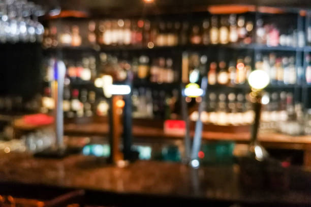 Blur vision perspective view of a drunk person in pub bar
