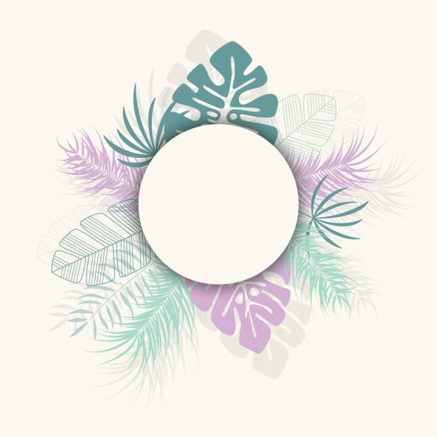 istock Tropical design with colorful palm leaves and plants on white background with place for text, vector illustration 831685446
