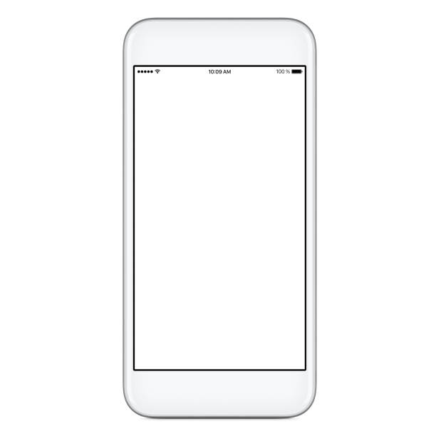 Directly front view of white mobile smart phone mockup with blank screen