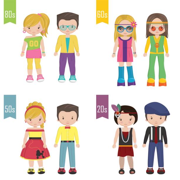20th Century Trendy Outfits Disguise Costumes Stock Illustration - Download  Image Now - 1950-1959, Child, 1980-1989 - iStock