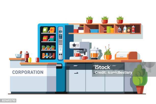 Salle À Manger Bureau Corporatif Et Lintérieur De La Cuisine Vecteurs libres de droits et plus d'images vectorielles de Bureau - Lieu de travail