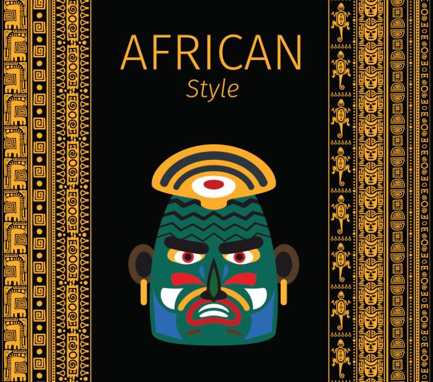 illustrazioni stock, clip art, cartoni animati e icone di tendenza di bordi gialli africani e design della maschera - art tribal art traditional culture multi colored