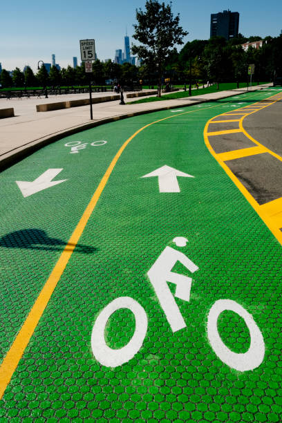 istock Purpose built bicycle lane with road sign 831701292