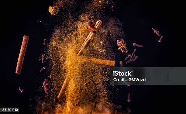 Winter Spice Mix Food Explosion Stock Photo - Download Image Now - Cinnamon, Exploding, Spice