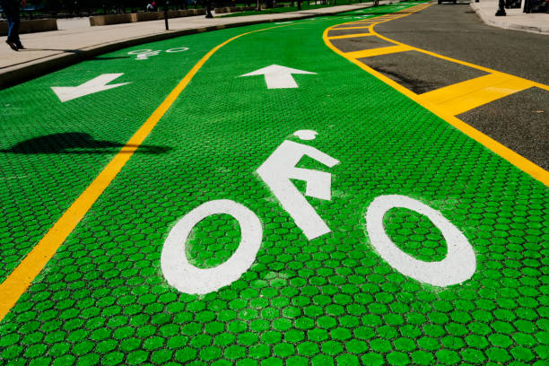 istock Purpose built bicycle lane with road sign 831707282