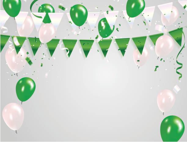 istock Green White balloons, confetti concept design 15 Indian Independence Day greeting background. Celebration Vector illustration 831708336
