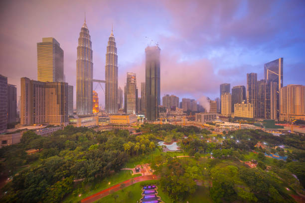 Dusk at Kuala Lumpur city skyline stock photo
