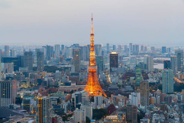 Tokyo Tower and urban city skyline stock photo