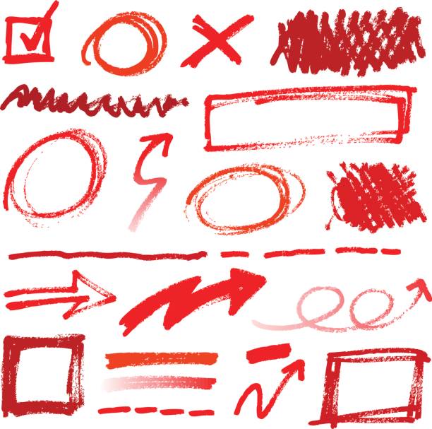 Collection of hand-drawn red pencil corrections Collection of hand-drawn red pencil corrections elements proof reading documents stock illustrations