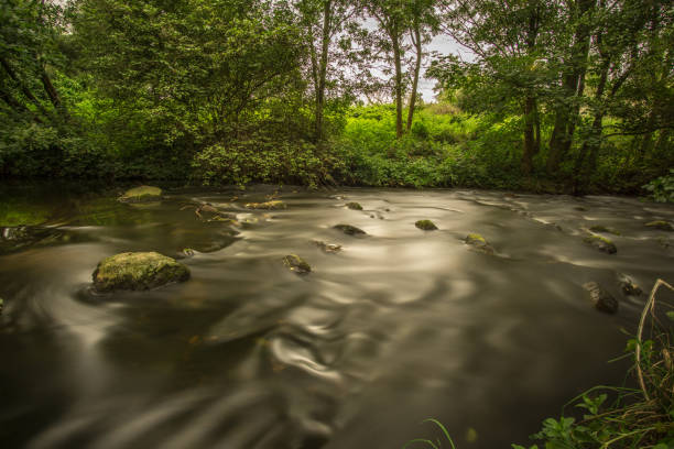Stone and water in a small brook, time exposure