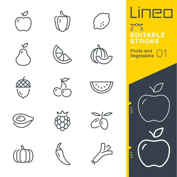 Vector illustration of Lineo Editable Stroke - Fruits and Vegetables line icons