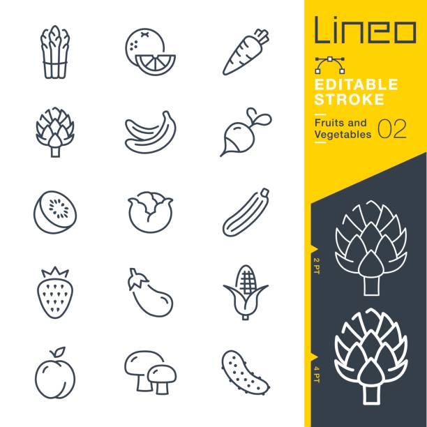 lineo editable stroke - ikony řádků ovoce a zelenina - banán stock ilustrace