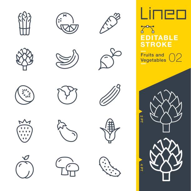 illustrazioni stock, clip art, cartoni animati e icone di tendenza di lineo editable stroke - icone della linea frutta e verdura - healthy eating food vegetable fungus