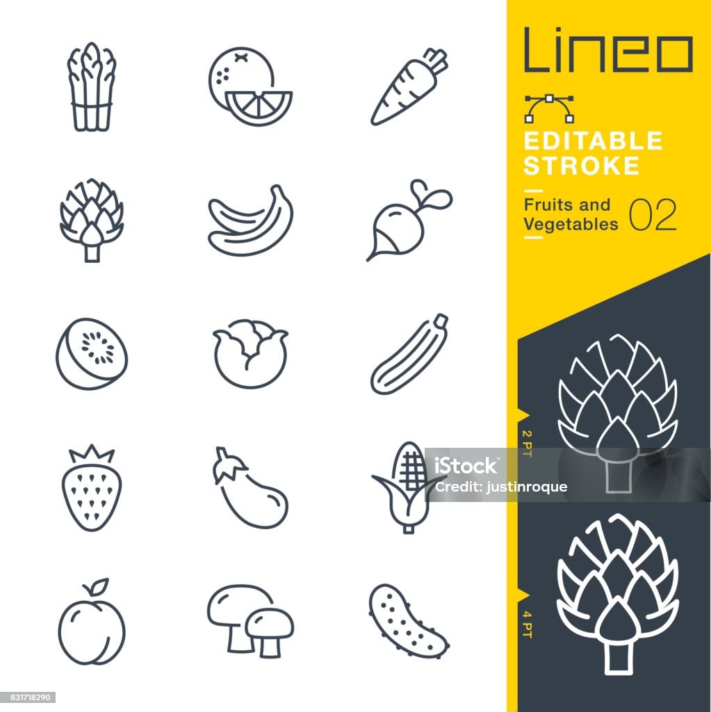 Lineo bewerkbare Stroke - groenten en fruit lijn pictogrammen - Royalty-free Pictogram vectorkunst