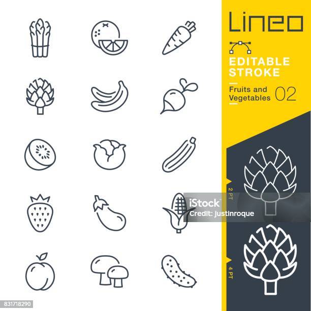 Lineo Editable Stroke Fruits And Vegetables Line Icons Stock Illustration - Download Image Now