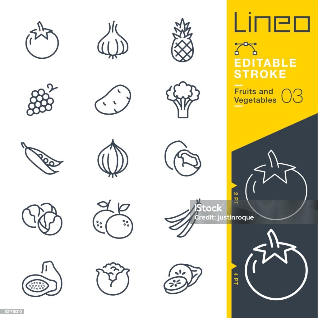 Lineo editierbare Schlaganfall - Obst und Gemüse Linie Symbole - Lizenzfrei Icon Vektorgrafik