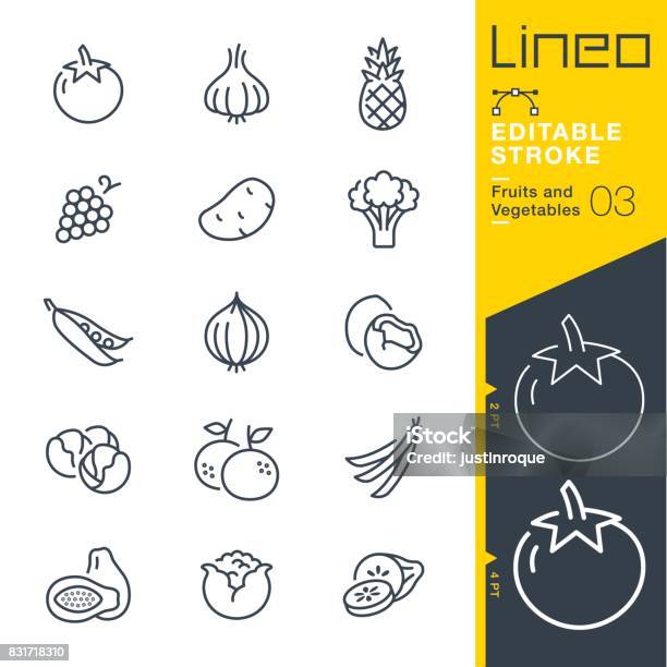 Lineo Editierbare Schlaganfall Obst Und Gemüse Linie Symbole Stock Vektor Art und mehr Bilder von Icon