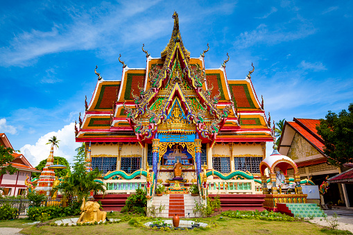 Wat Thewa Sangkharam or Wat Nuea is one of the famous old temples in Kanchanaburi Province. With more than 200 years of age, it was built since 1805. There is an important history. It is the ordination place of the old patriarch. Located at Thailand.