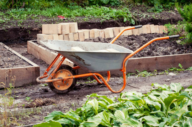 istock Wheelbarrow in a green rural garden 831727942